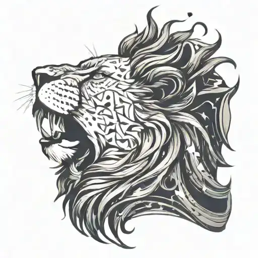 Side Profile Lion Head Roaring Constellation