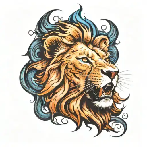 Side Profile Lion Head Roaring Flames Shooting