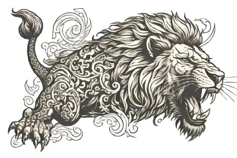 Side Profile Lion Head Roaring On Fire