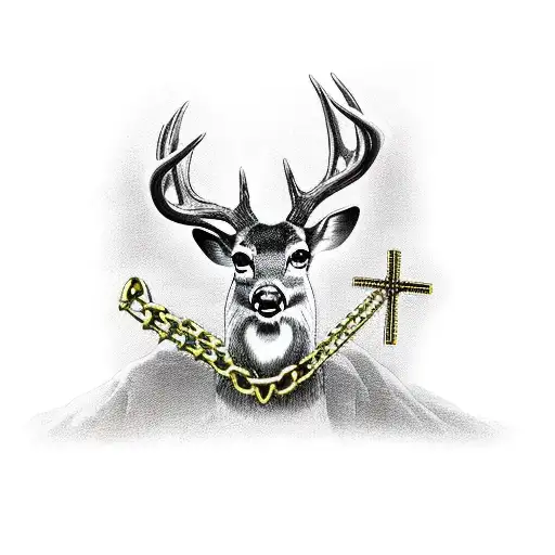 Deer With A Cross That Has Chains On It