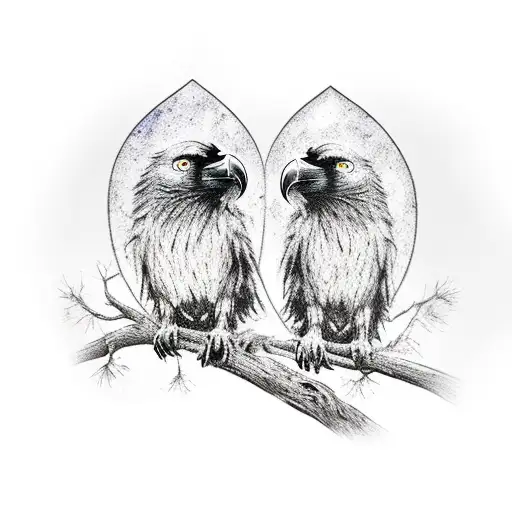 Odin's Ravens Huginn And Muninn Perched On A Tree Branch