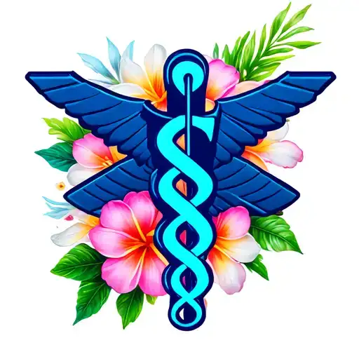 Ems Symbol In Front Of Hawaiian Flowers