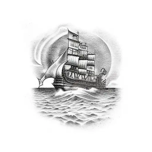 A Tattoo Of A Pirate Ship With Details