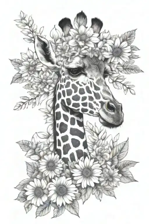 Half Giraffe Face And Neck With June And September Birth Flowers