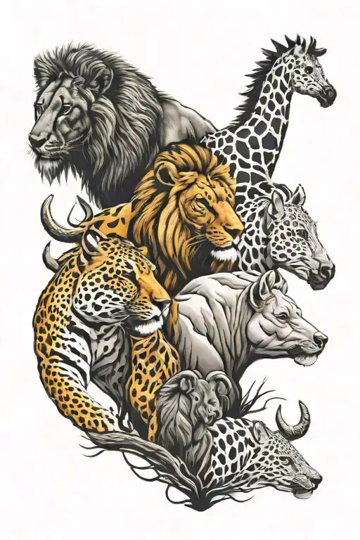 South African Big 5 Animals Intertwined