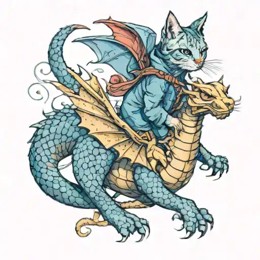 Cat Riding A Dragon Flying