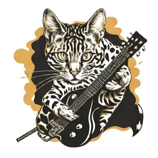 Bengal Cat Playing A Guitar