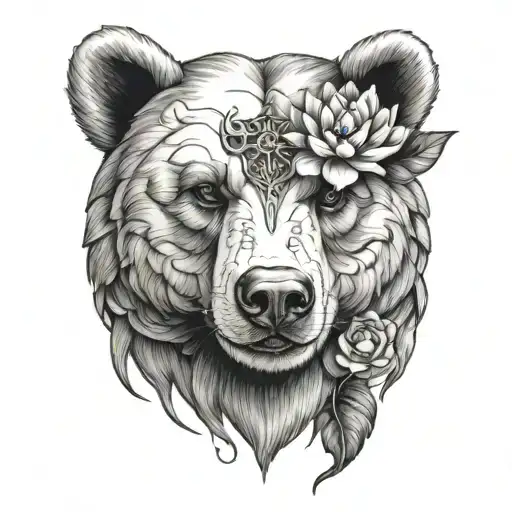 Bear Lotus Flower With Ankh Symbol On Forehead