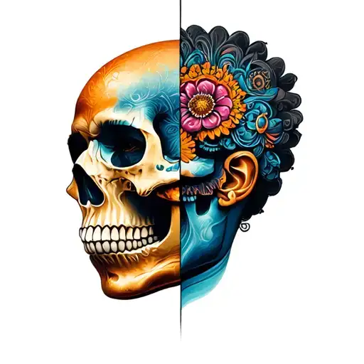 Half Face Half Skull Mandela Design With Elements