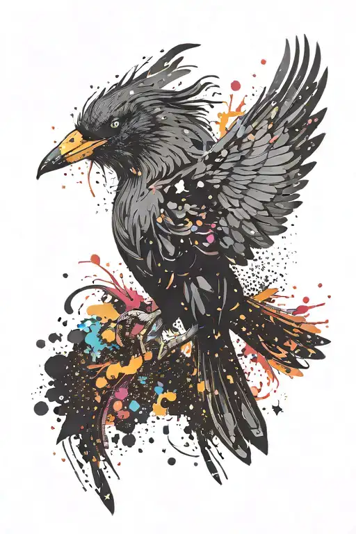 A Crow Flying And Leaving Behind Colorfull Particles