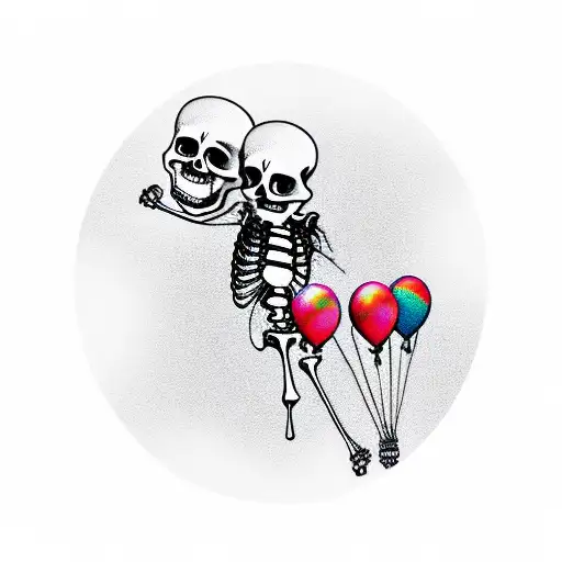Skeleton Standing Emotionless Und Holding 3 Balloons In Its Hand