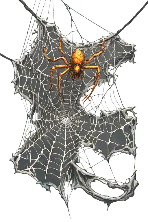 Spider Web With A Spider Hanging From Web