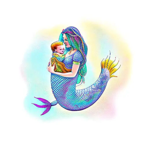 Mermaid Mother Embracing Child