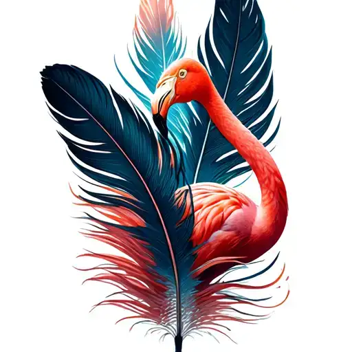 A Flamingo Feather With Symbols And Musters
