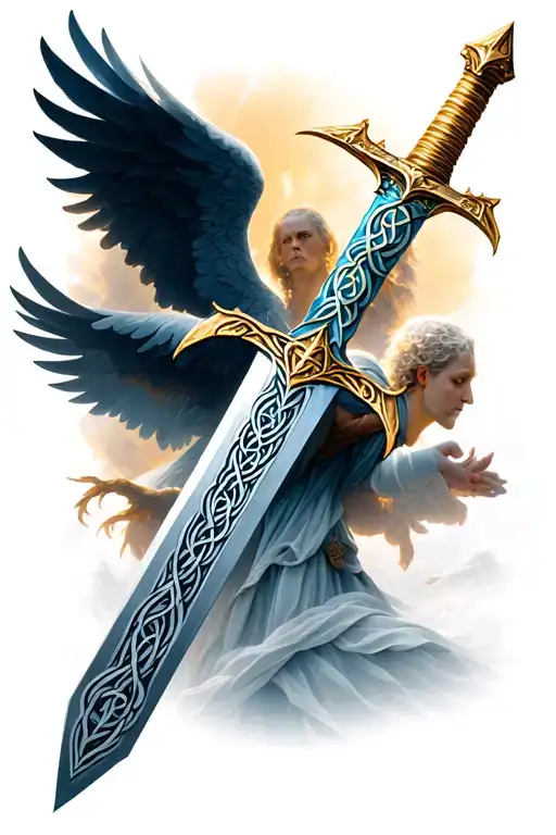 Celtic Sword With Background With Angels Looking