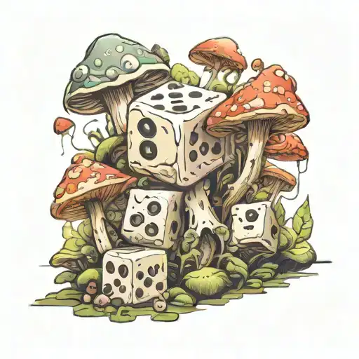 Dnd Dice Surrounded By Mushrooms