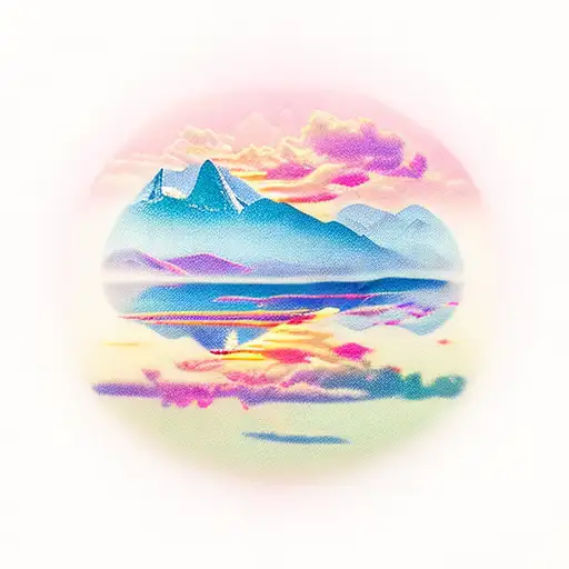 A Realistic Portrayal Of A Serene Lakeside Sunset With Vibrant Reflections On The Water