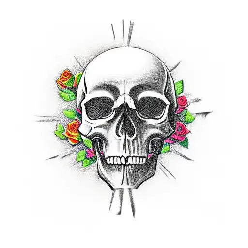 Skull With Roses And A Rosary