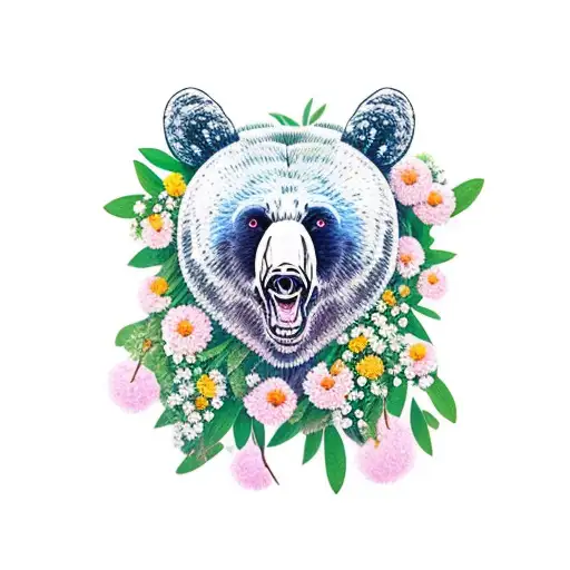 Black Bear Head Surrounded By Mountain Laurel Flowers