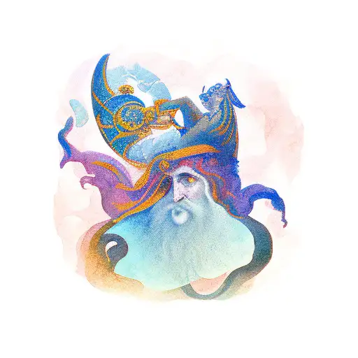 An Aquarel Depiction Of A The Fool Of Tarot In Abstract And Lines