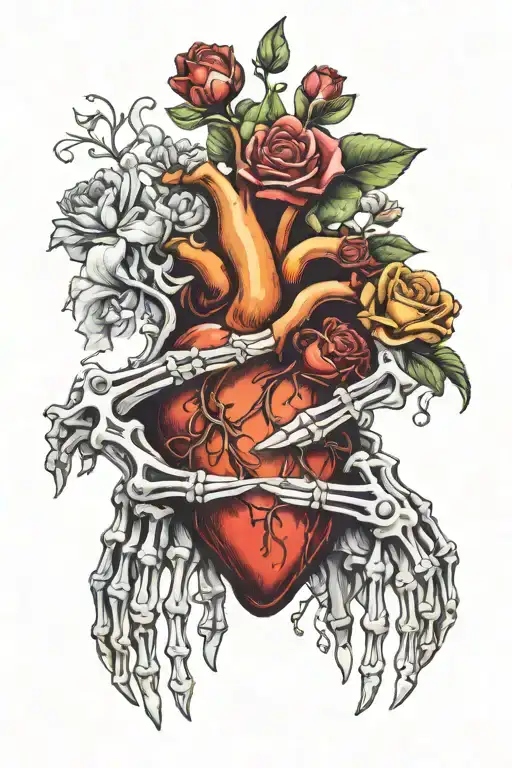 Skeleton Hands Holding Heart With Flower Arch