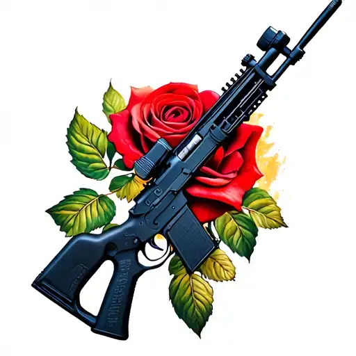 Ar 15 Rifle With A Rose And A Post Apocalyptic Scene In The Background