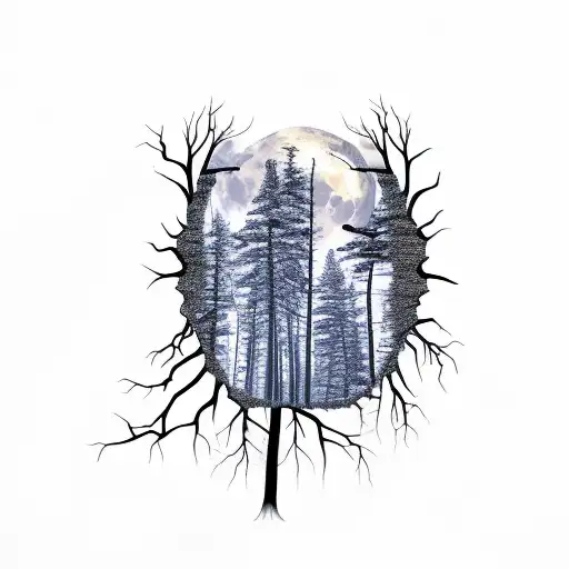 Dark Forest With Full Moon