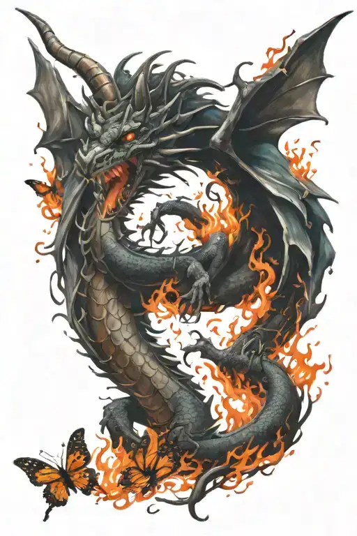 Dragon Spitting Fire That Turns Into Butterflies