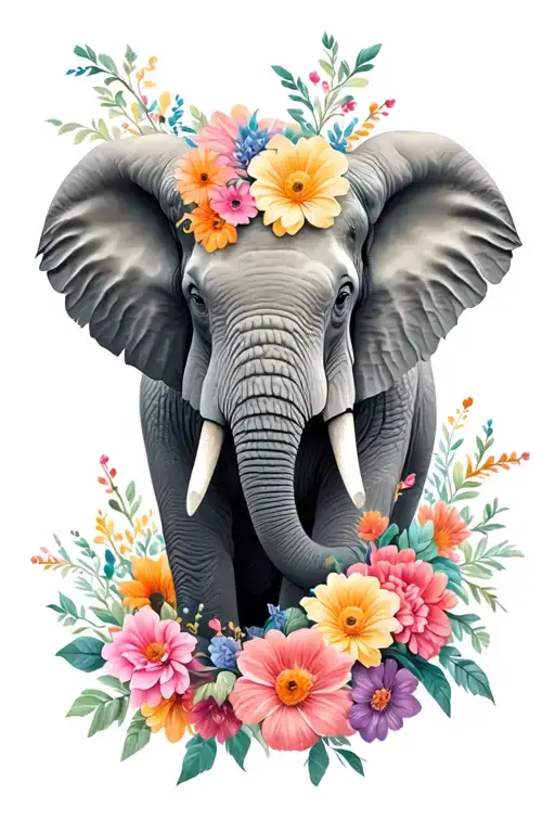 Elephant Surrounded By Flowers Wrapped