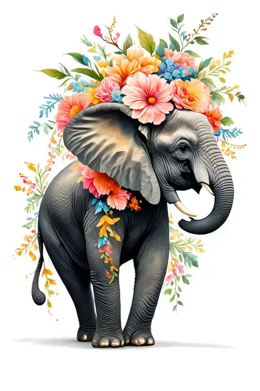 Elephant Surrounded By Flowers Wrapped