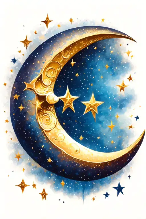 Crescent Moon Surrounded By Stars