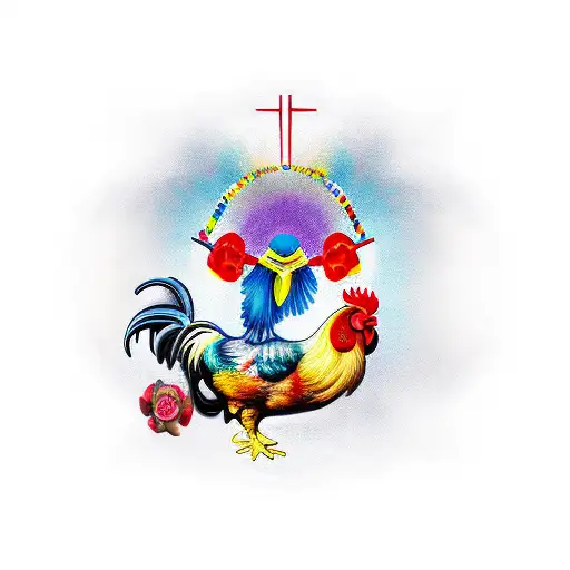 Rooster Holding A Cross