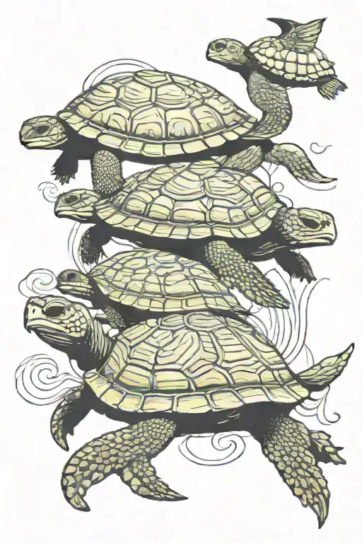 Turtle Swimming Silhouette With Owl And Elephant Inside