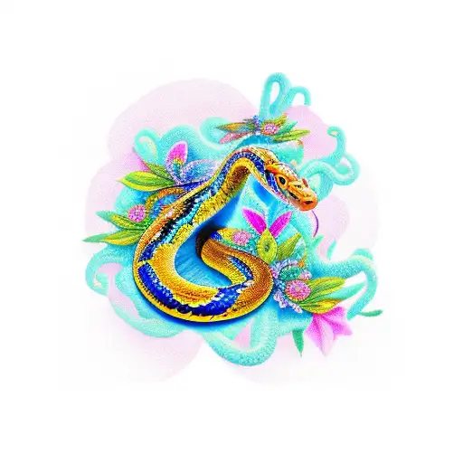 Colored Snake With Flowers