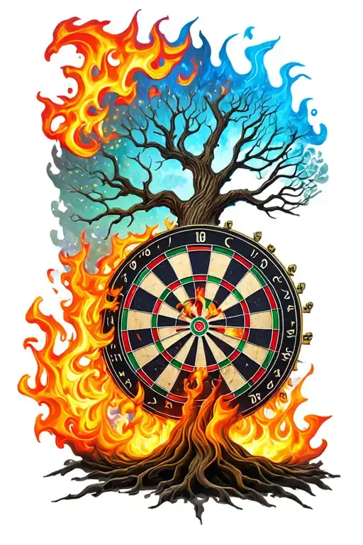 Tree Of Life Dartboard Surrounded By Flames
