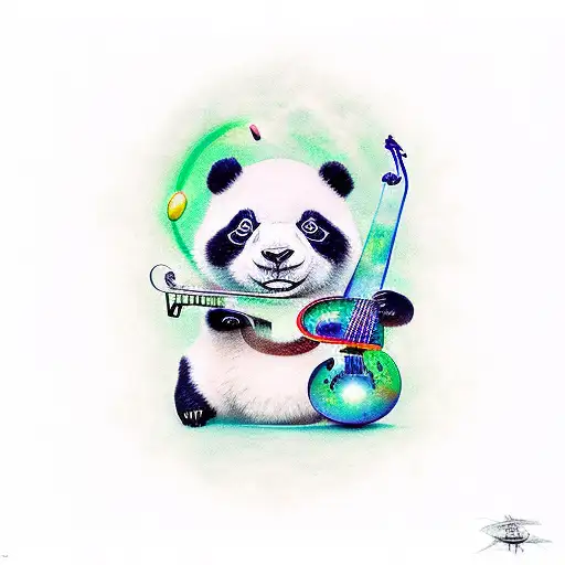 A Panda Playing A Musical Instrument In A Galaxy