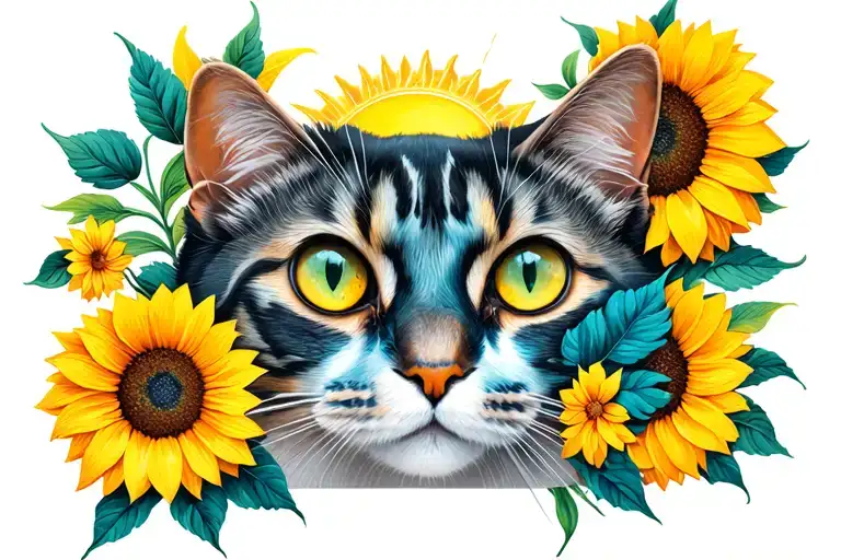 Cat Flowers Moon Sun Hippie Inspired Sunflower