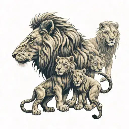 Lion With Three Children