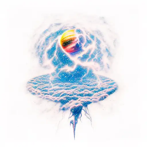 Astronaut Floating In A Galaxy Filled With Lightning Bolts