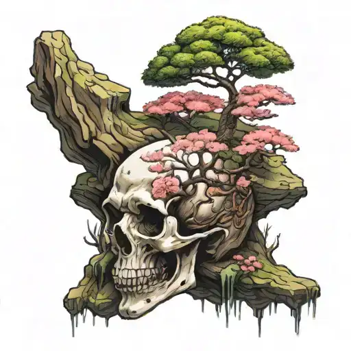 Sakura Bonsai Growing Out Of A Skull