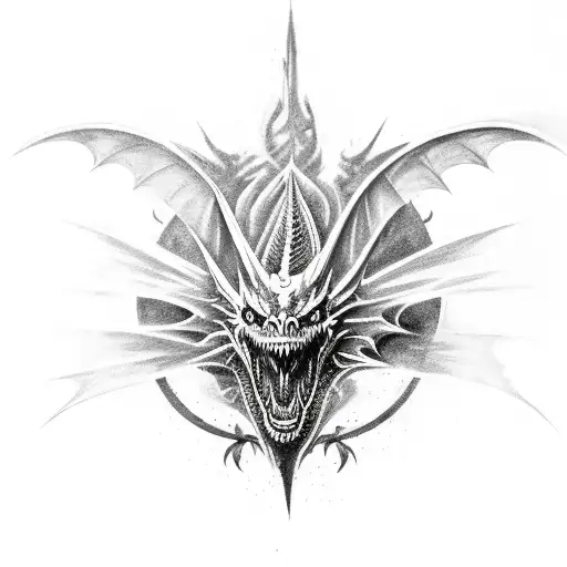 Full Back Piece Of A Black Dragon Getting Killed With A Longsword