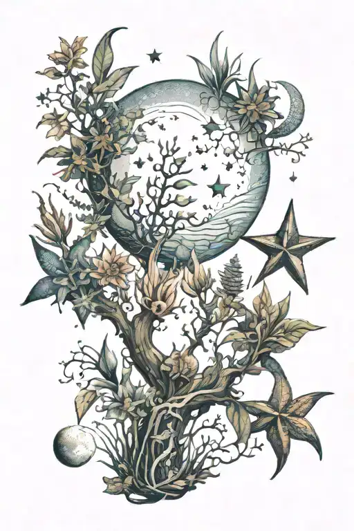 Stars Moon Ocean Plants Growing