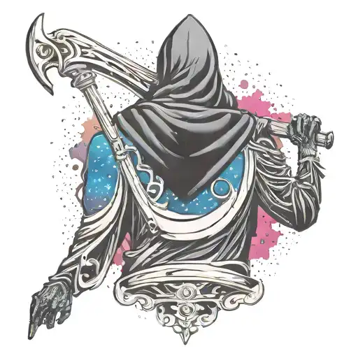 Back Of Grim Reaper With Galaxy Background