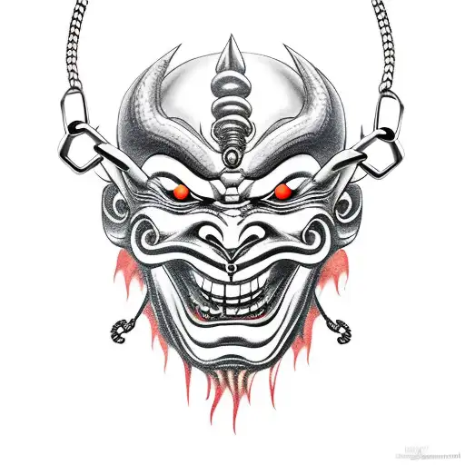 Oni Mask With Chains Between Fire