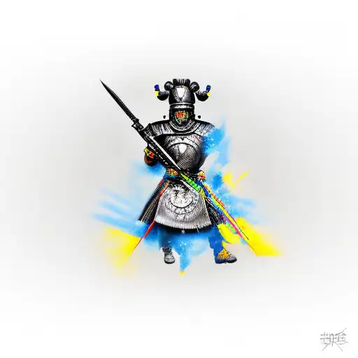 Warrior With Guns And Flag Yellow And Blue