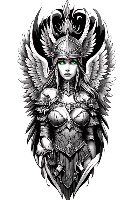 Valkyrie Maiden With Green Eyes With Winged Helm With Wings