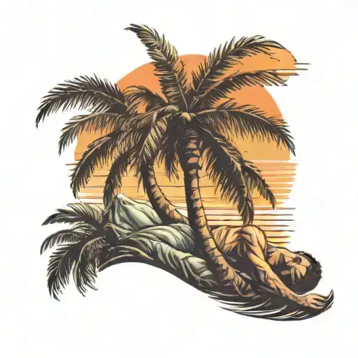 Palm Tree With Man Sleeping Under