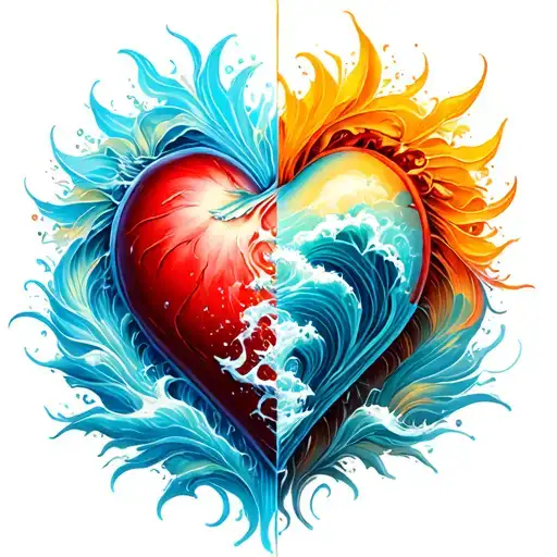 A Heart With Half Of It Representing And The Other Half Representing The Ocean