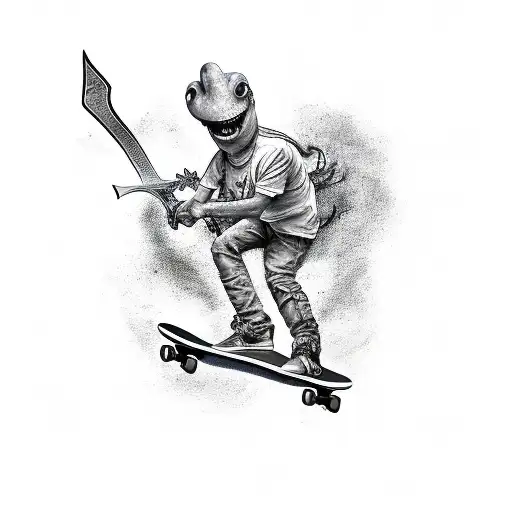 Green Monster Riding A Sword As A Skateboard