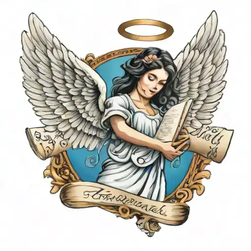 Angel Holding A Scroll Spread Out With Monica Written Across The Scroll